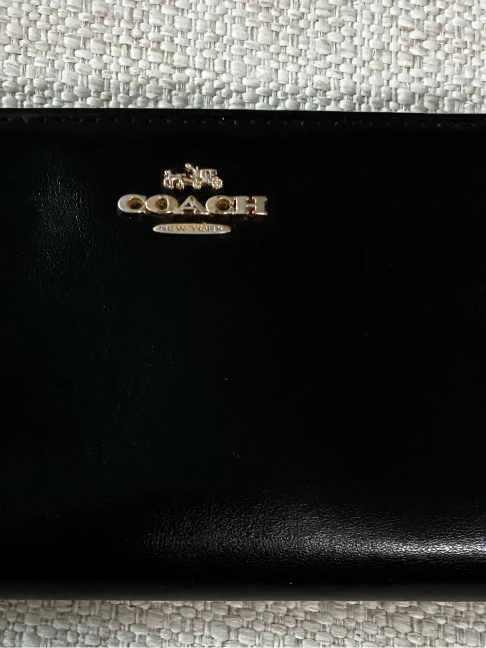 Coach Black Smooth Leather Accordion Zip Continental Wallet